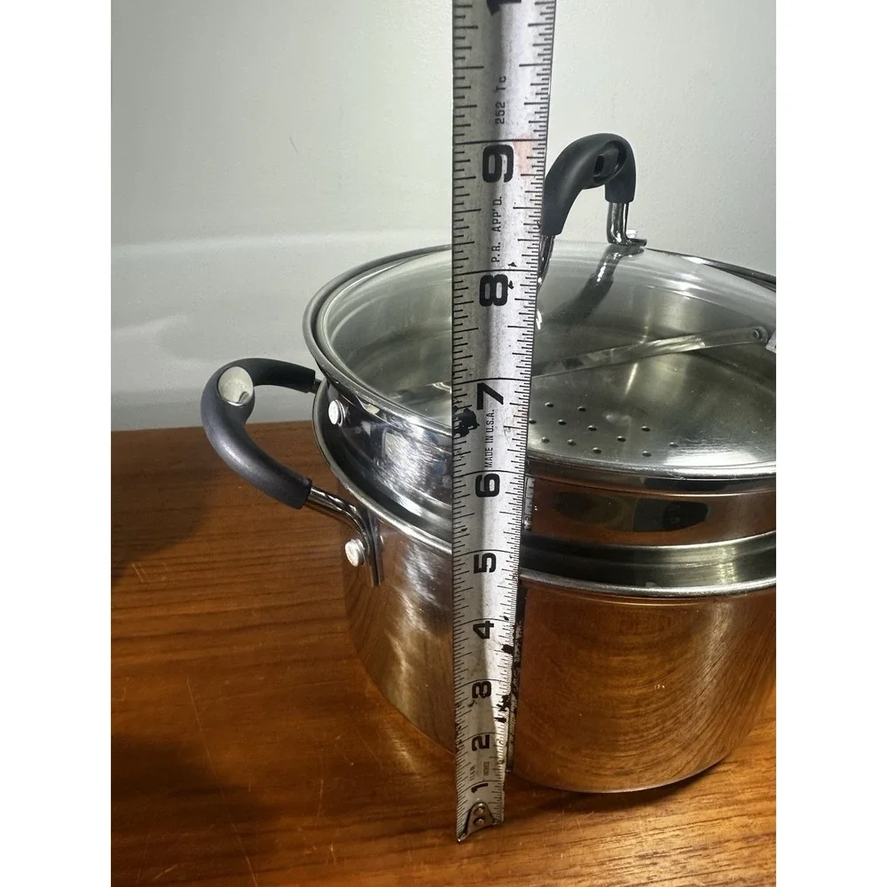 4 Pc TRAMONTINA Tri-Ply Base 3 Quart Stainless Double Boiler / Steamer w/Lid